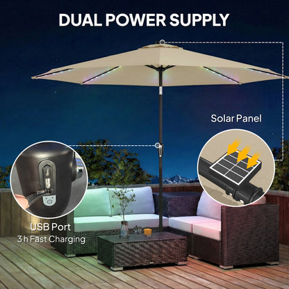 3 m Garden Parasol Umbrella with LED Lights, Patio Umbrella Beige