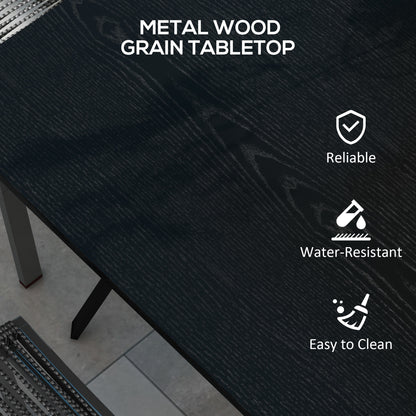 Steel Frame Garden Table with Metal Tabletop, Foot Pads, Umbrella Hole, Modern Design, for Balcony, Porch, Black