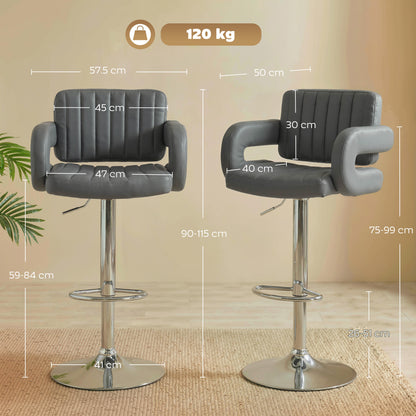 Bar Stools Adjustable Swivel with Armrest Set of 2 Grey