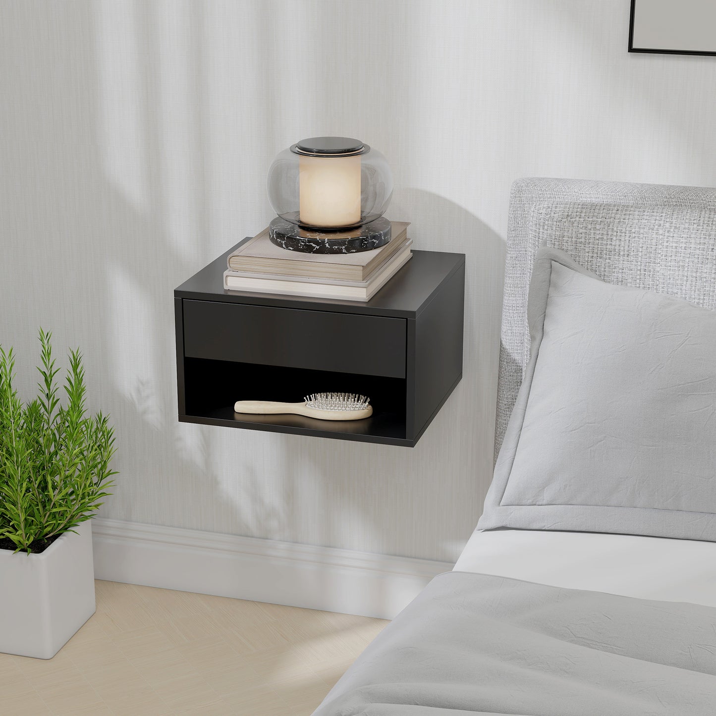 Floating Nightstands Set of 2, Bedside Table w/ Drawer and Open Shelf