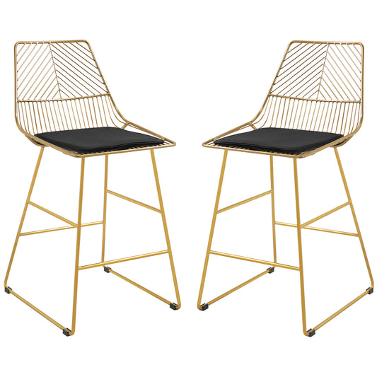 Set of 2 Bar stools Modern Counter Height Wire Metal Bar chairs for Kitchen, Bar Counter, Gold