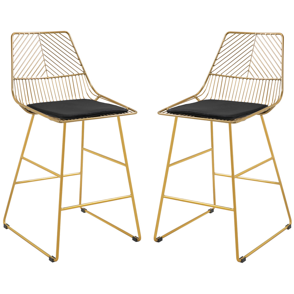 Set of 2 Bar stools Modern Counter Height Wire Metal Bar chairs for Kitchen, Bar Counter, Gold