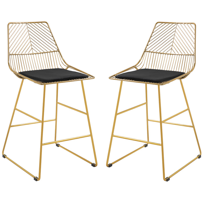 Set of 2 Bar stools Modern Counter Height Wire Metal Bar chairs for Kitchen, Bar Counter, Gold