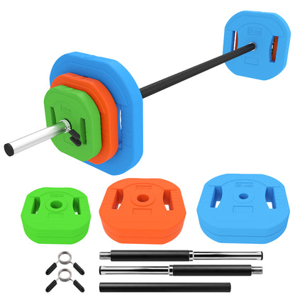 20kg Adjustable Barbell Set with 6 Grip Plates and Clips - Multicolour