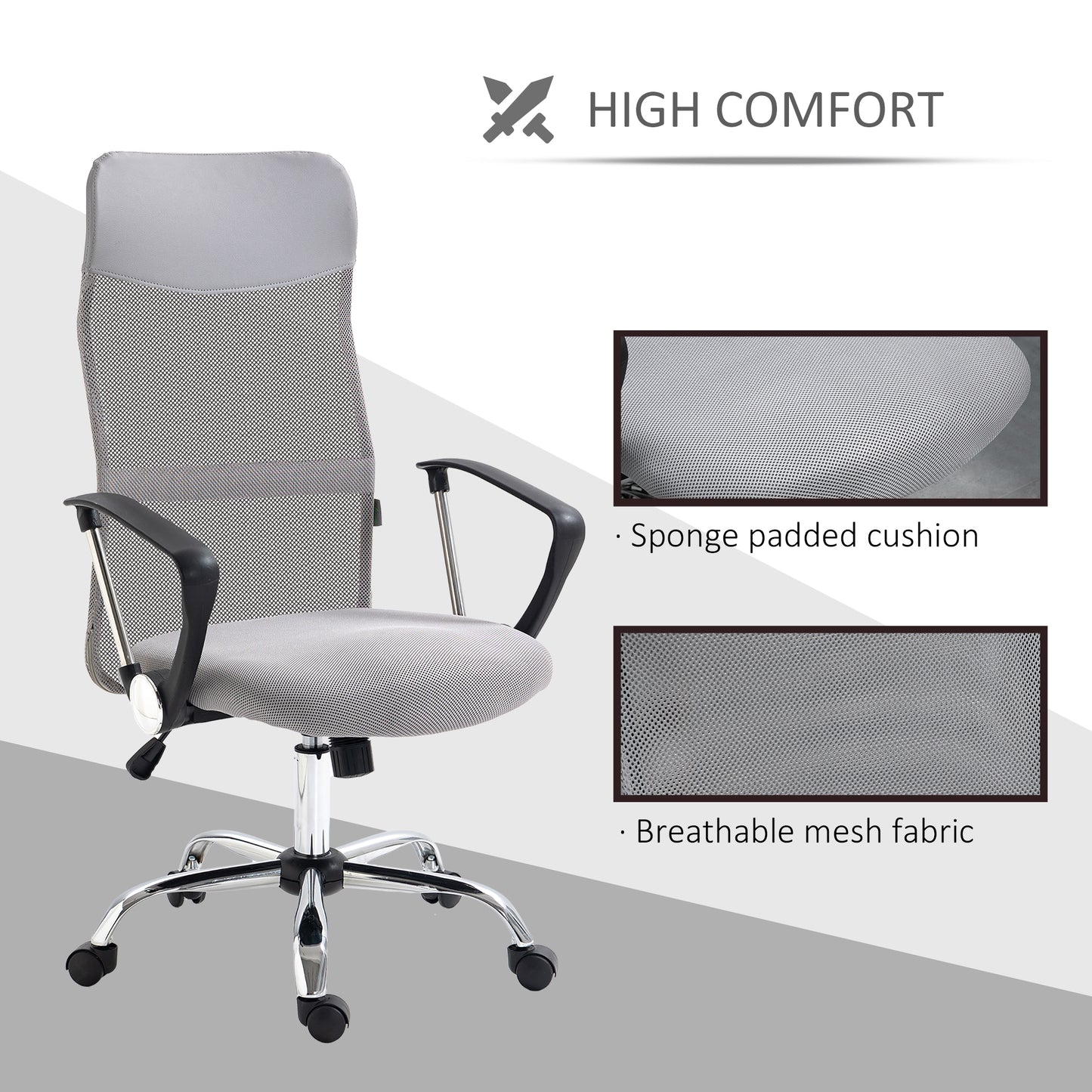 Ergonomic Office Chair Mesh Chair with Adjustable Height Tilt Function Grey