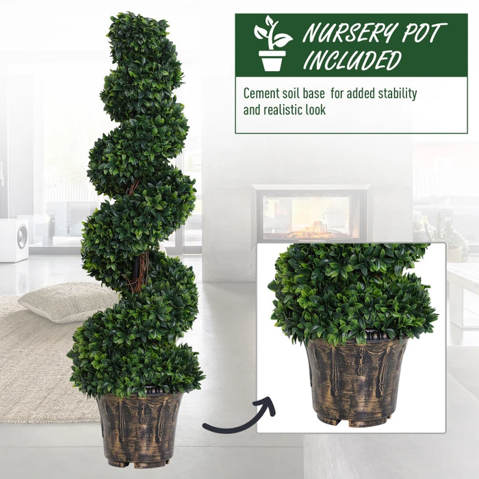 Set of 2 Artificial Boxwood Spiral Topiary Trees (120cm high)