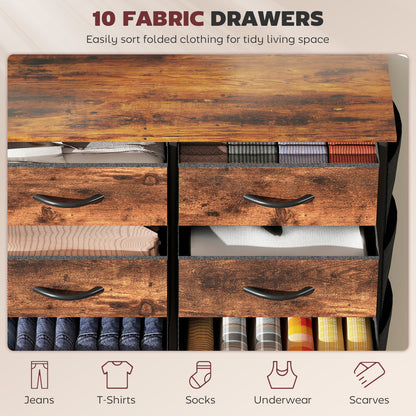 Fabric Chest of Drawers, 10 Drawer Dresser for Bedroom, Rustic Brown