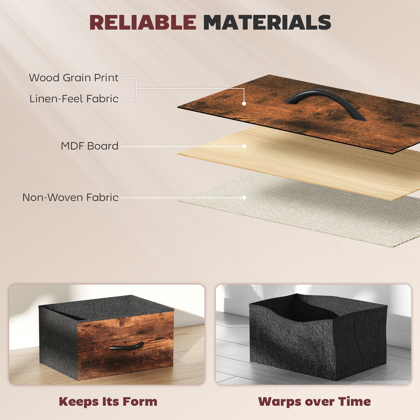 Fabric Chest of Drawers, 10 Drawer Dresser for Bedroom, Rustic Brown