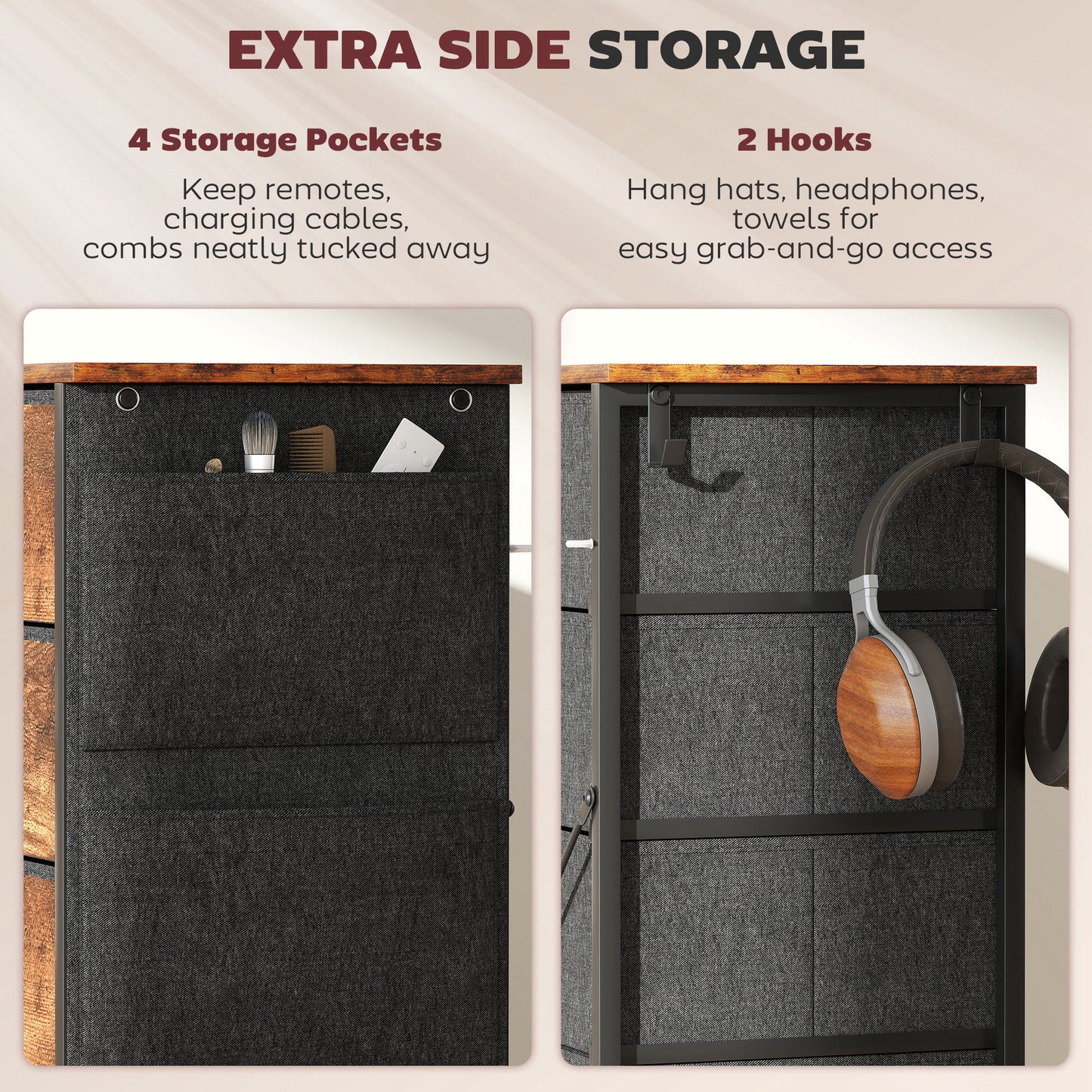 Fabric Chest of Drawers, 10 Drawer Dresser for Bedroom, Rustic Brown