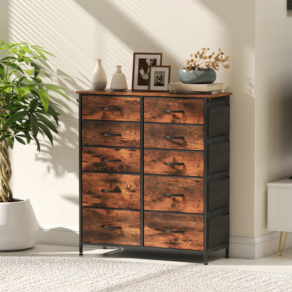 Fabric Chest of Drawers, 10 Drawer Dresser for Bedroom, Rustic Brown