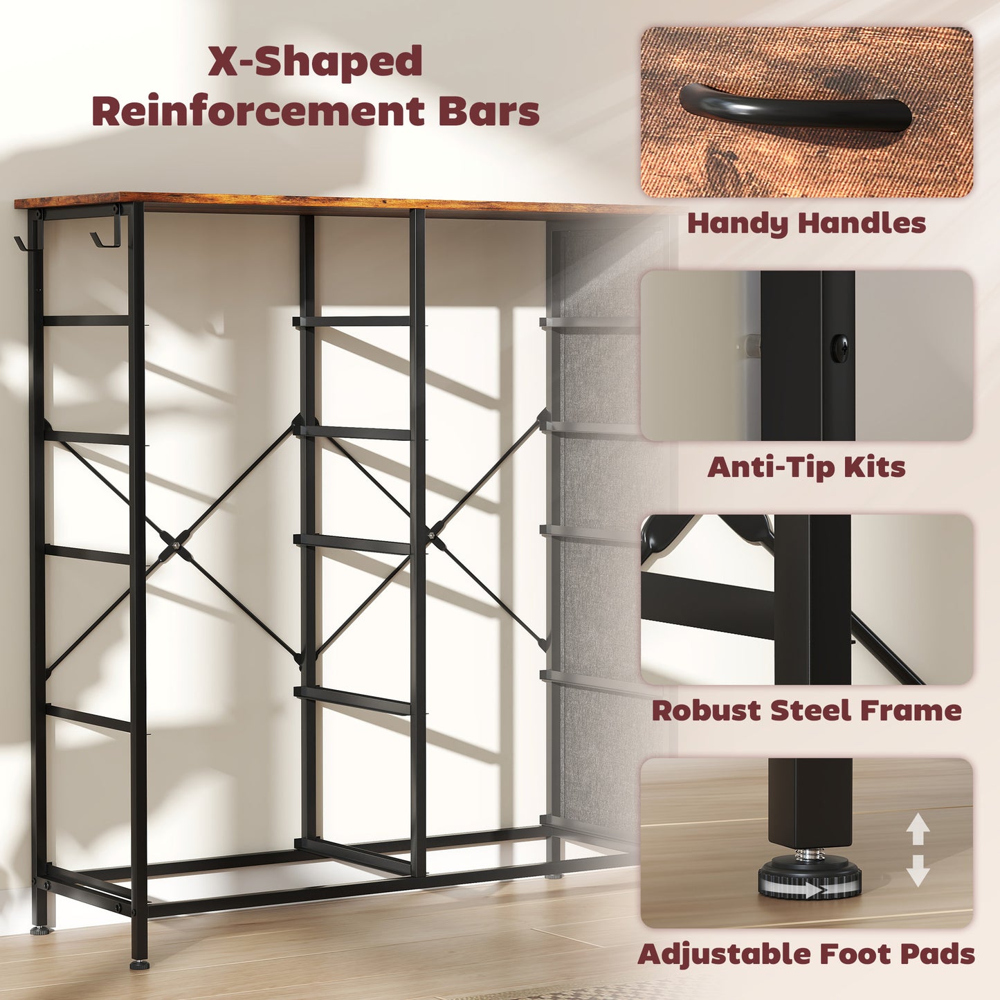 Fabric Chest of Drawers, 10 Drawer Dresser for Bedroom, Rustic Brown