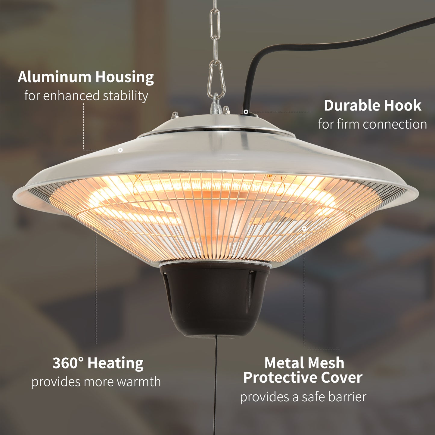Outdoor Heater Ceiling Hanging Light 1500W Pull Switch Electric Aluminium