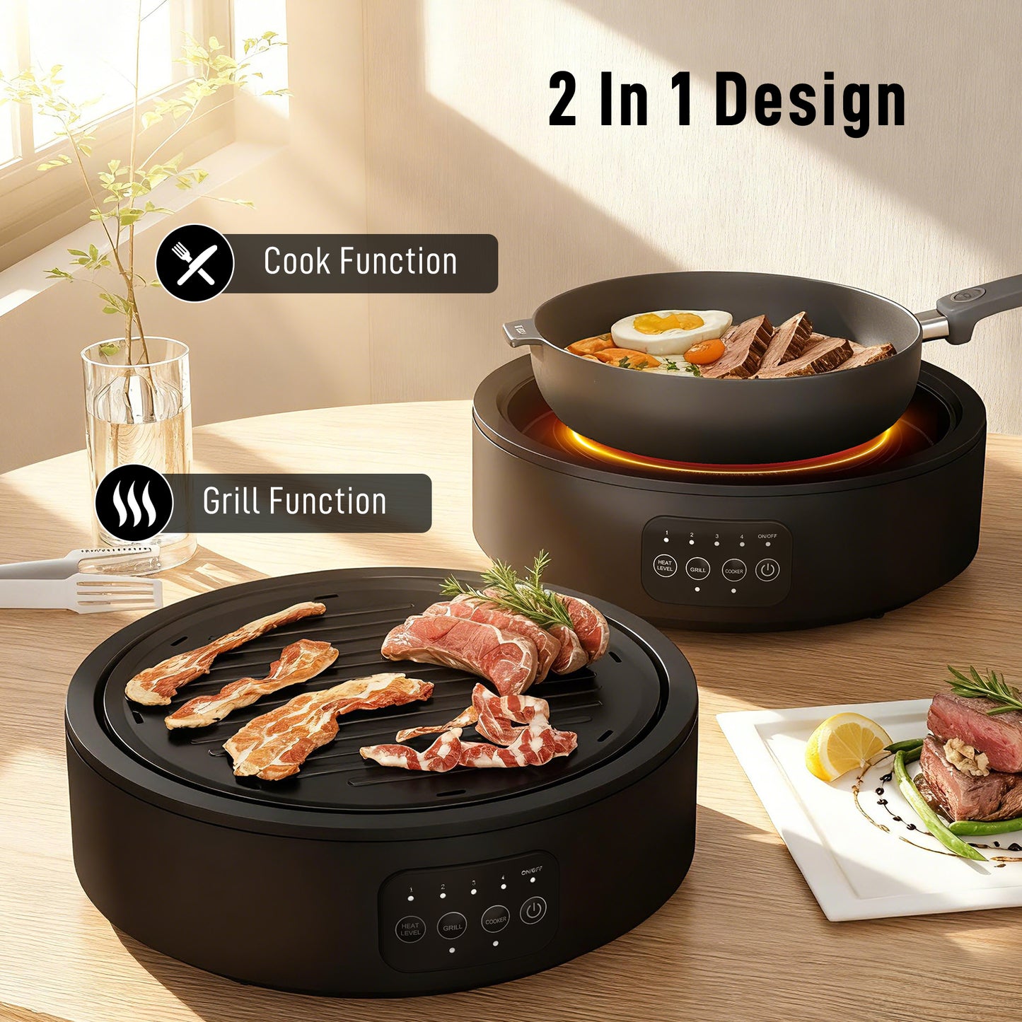 Electric Ceramic Hob with Grill Plate with 4 Heat Levels for All Type