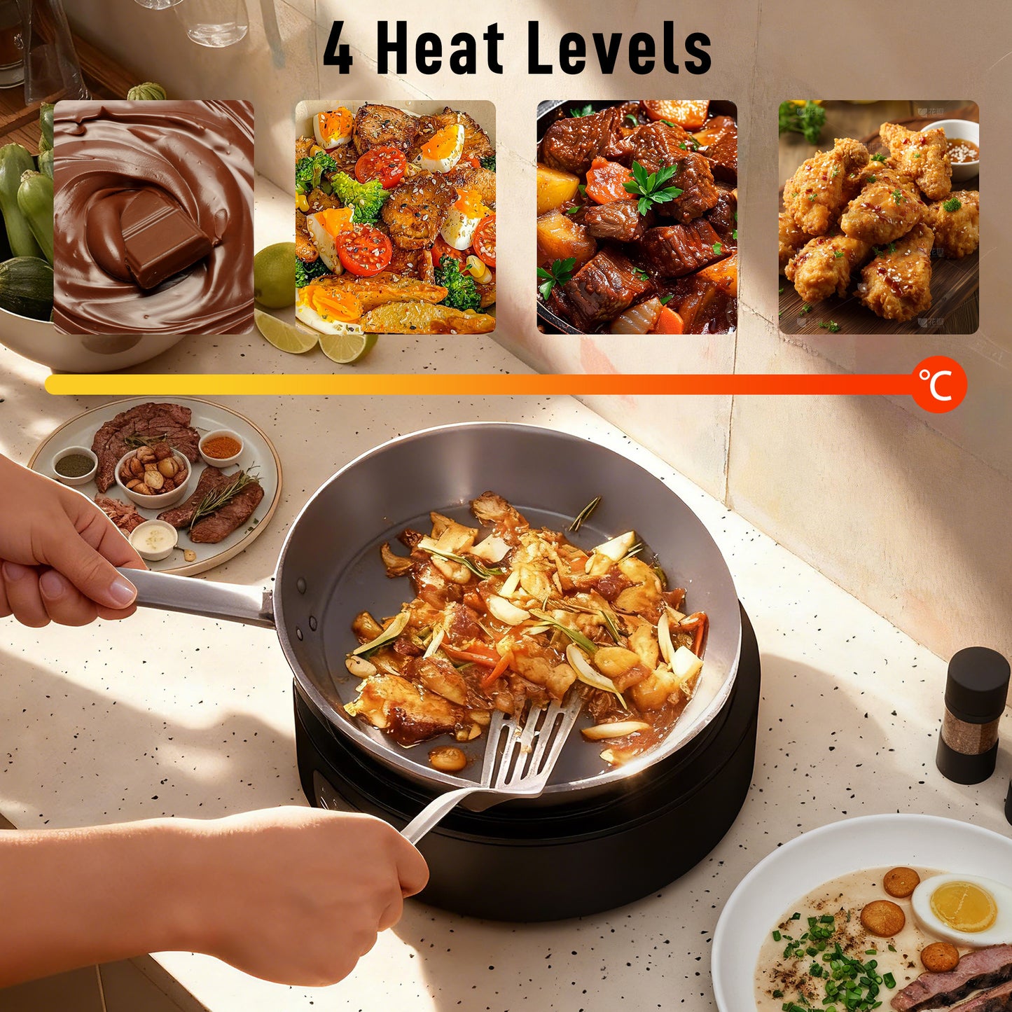 Electric Ceramic Hob with Grill Plate with 4 Heat Levels for All Type