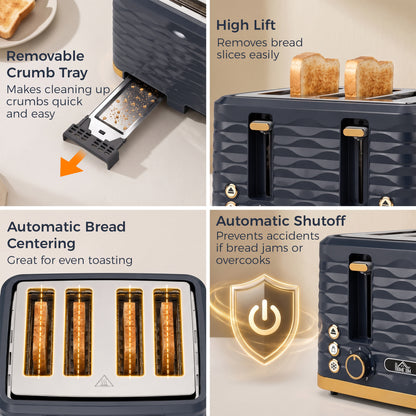 Toaster with 4 Slot, 7 Browning Levels, 1860W, Ripple, Dark Blue