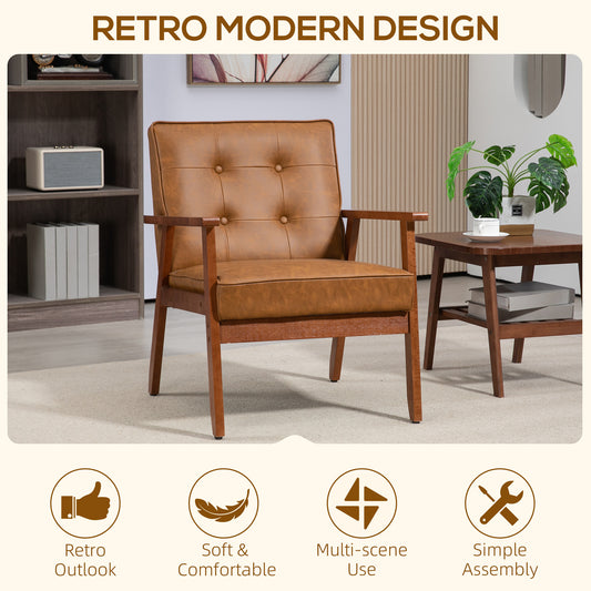Accent Chair PU Leather Armchair with Armrests for Living Room Brown