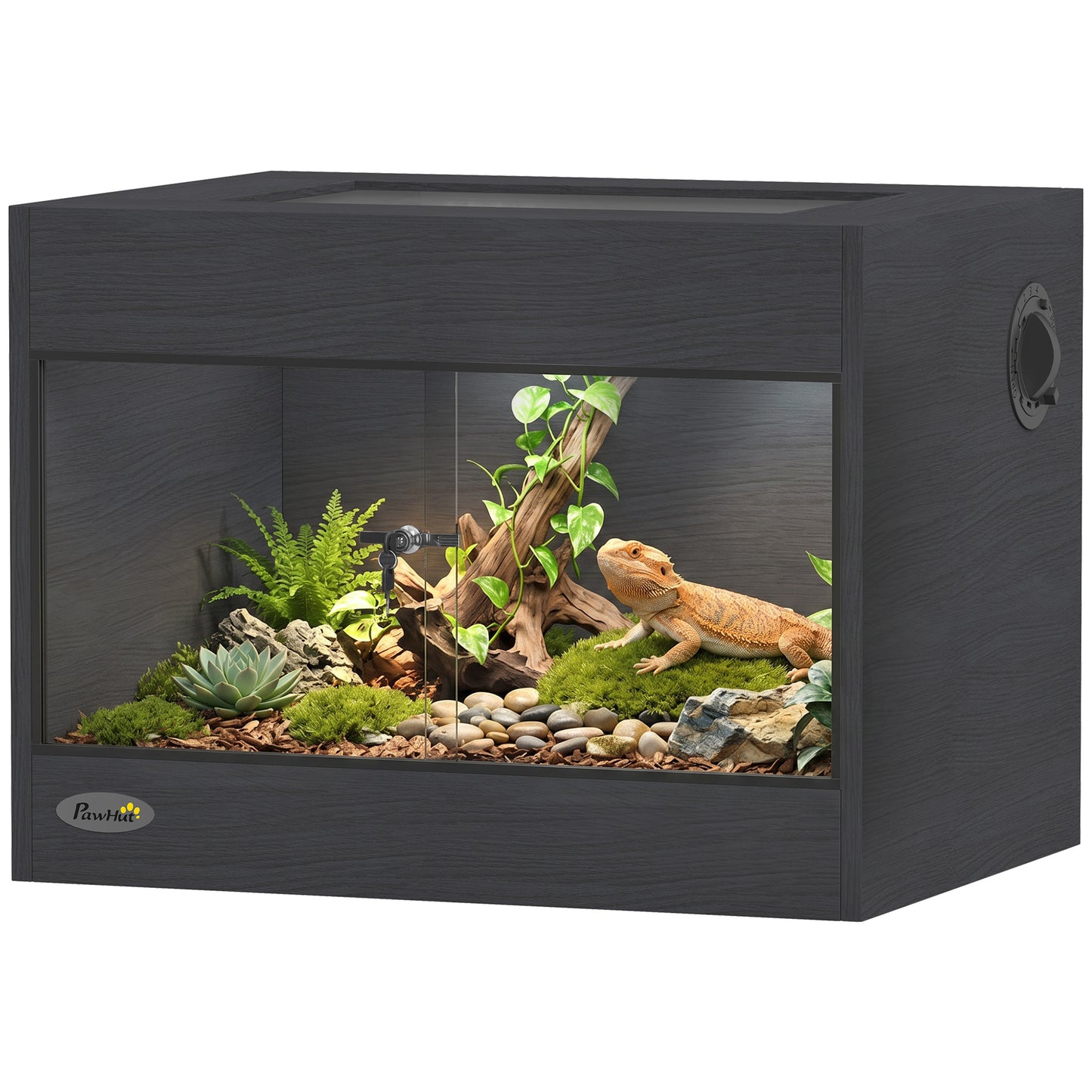 Reptile Vivarium with Sliding Glass Doors and Top Ventilation, Black