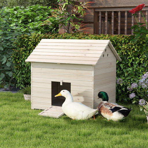 Wooden Duck House w/ Openable Roof, Raised Base, Air Holes - Natural