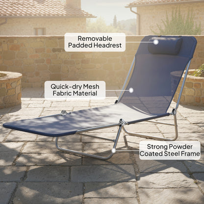 Adjustable Sun Bed Garden Lounger Recliner Relaxing Camping Blue