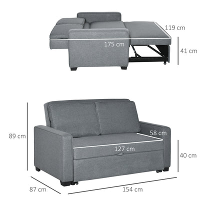 2 Seater Sofa Bed Click Clack Couch Sleeper for Living Room Grey