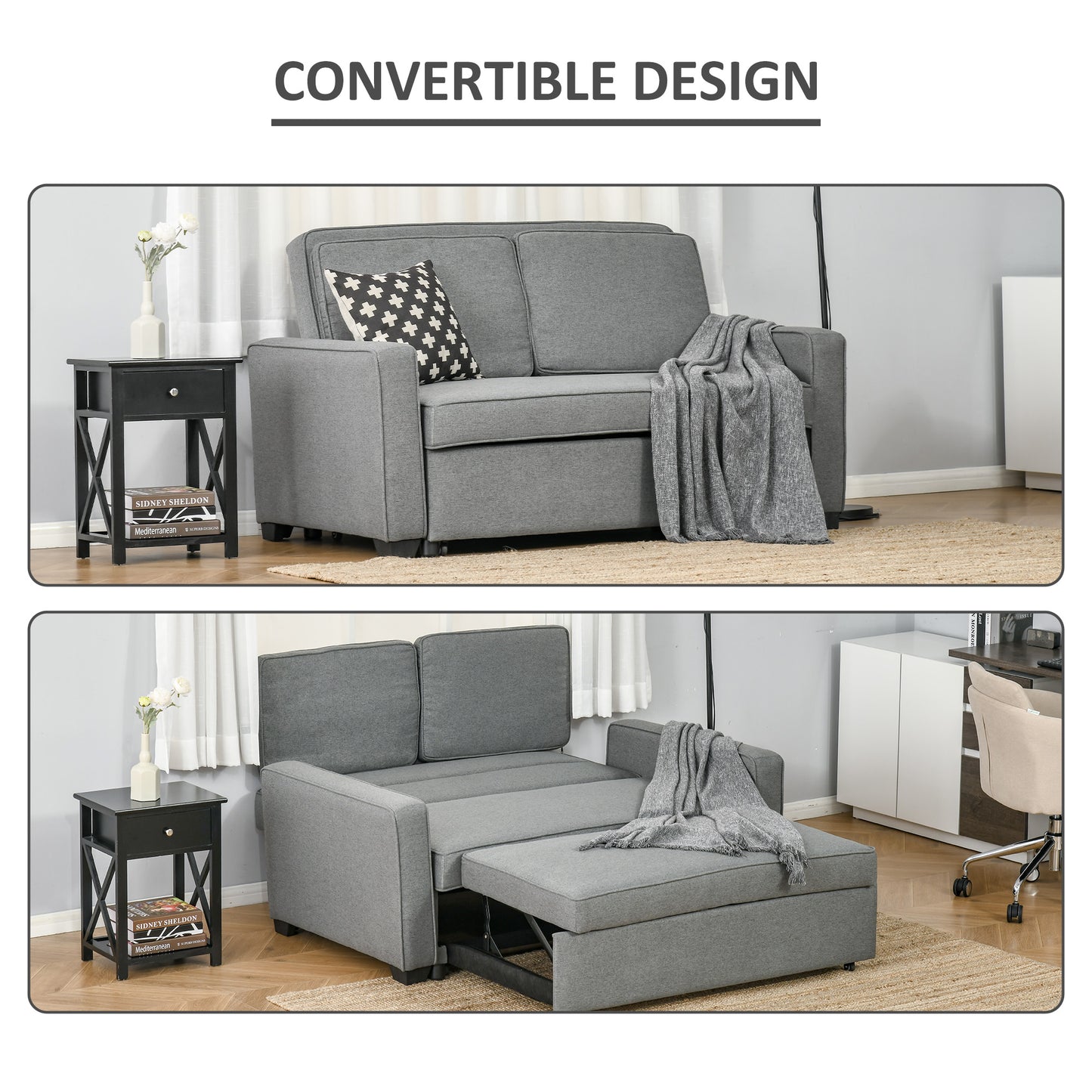 2 Seater Sofa Bed Click Clack Couch Sleeper for Living Room Grey