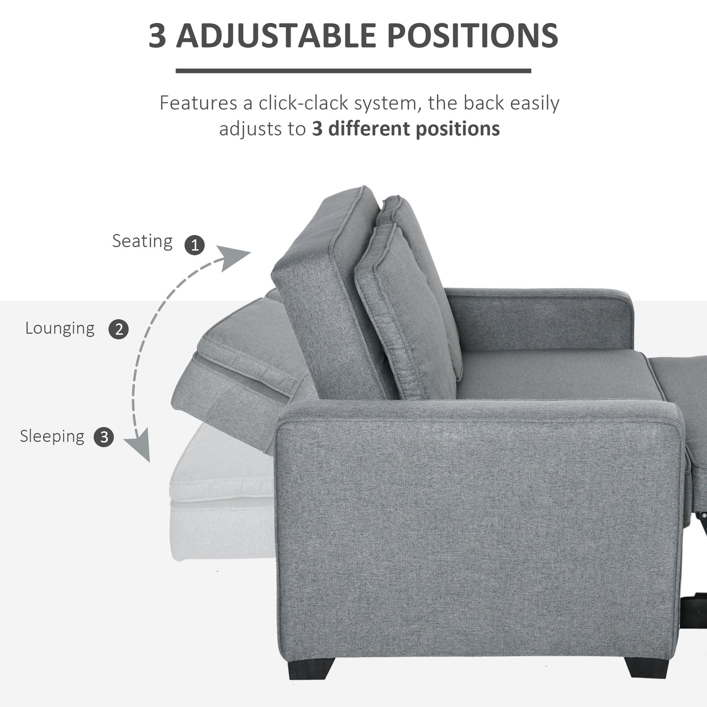 2 Seater Sofa Bed Click Clack Couch Sleeper for Living Room Grey