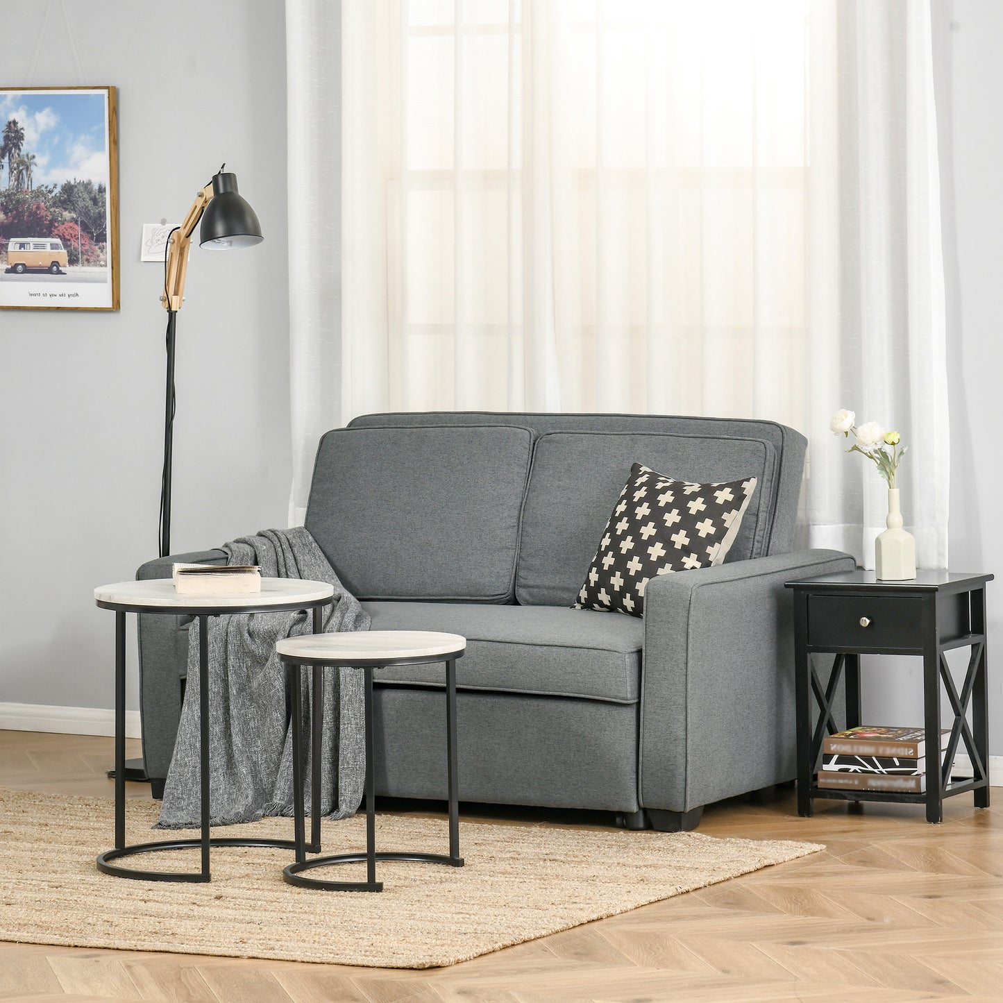 2 Seater Sofa Bed Click Clack Couch Sleeper for Living Room Grey