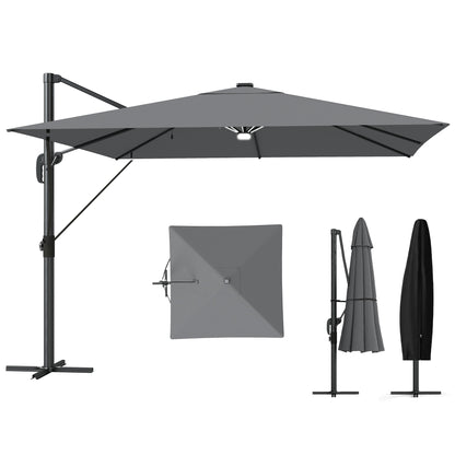 3 x 3 m Garden Cantilever Parasol w/ Light, Cover, Wind Protection