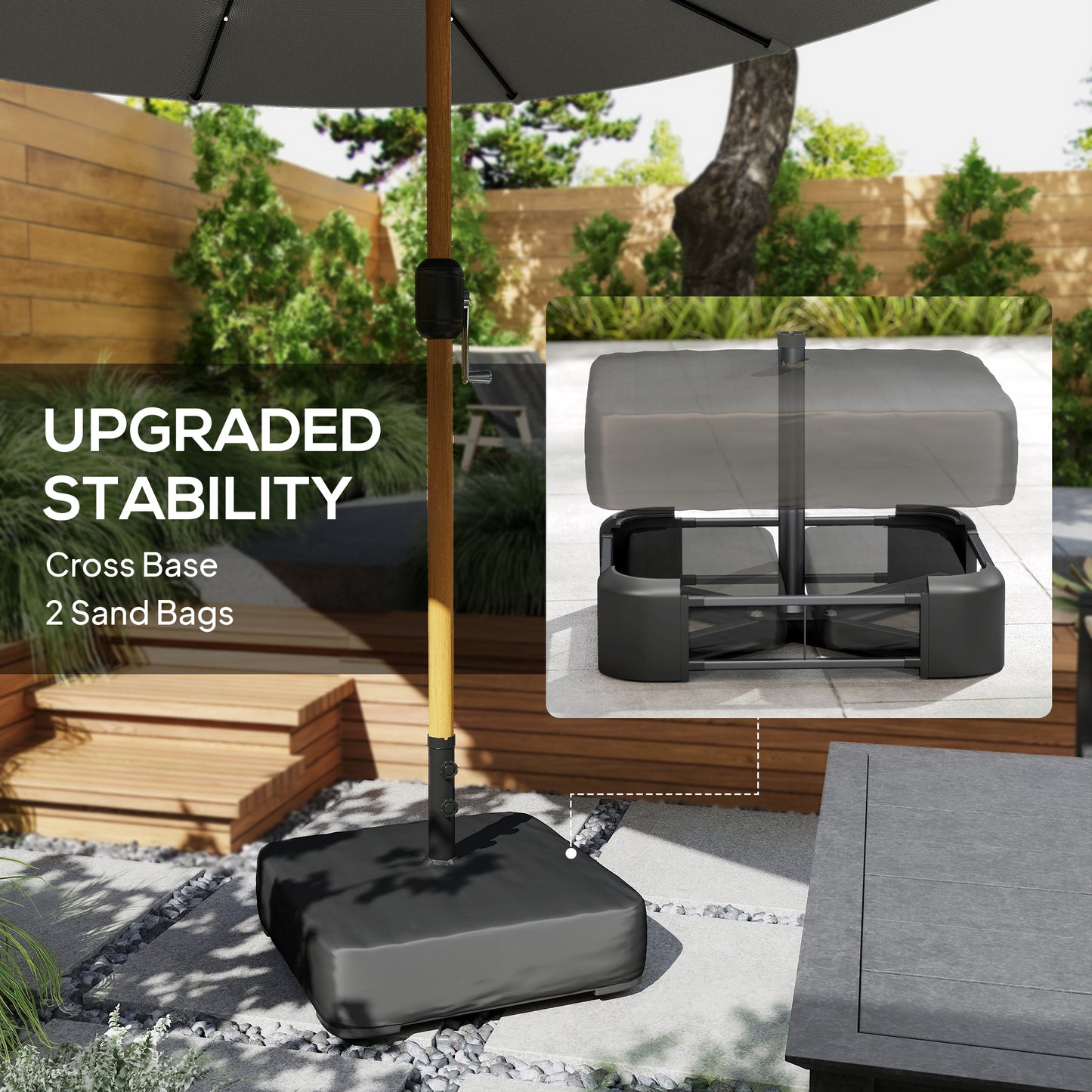 Double Sided Garden Parasol w/ 48 Solar LED Lights 4.6m Light Grey