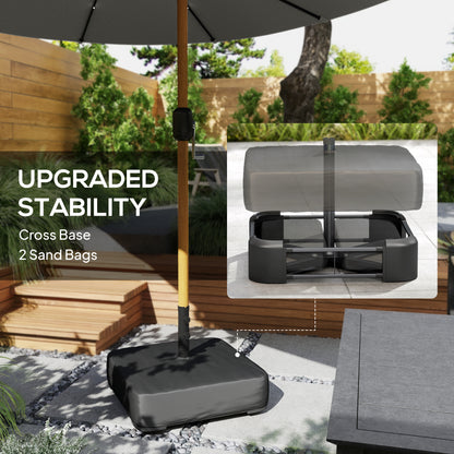 Double Sided Garden Parasol w/ 48 Solar LED Lights 4.6m Light Grey