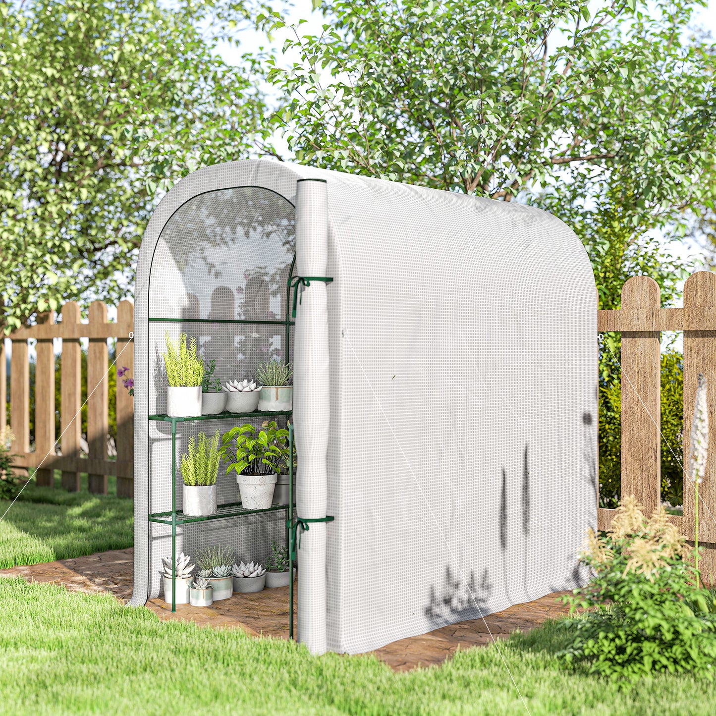 Walk-in Greenhouse Garden Plant Growhouse with Roll-up Door, White