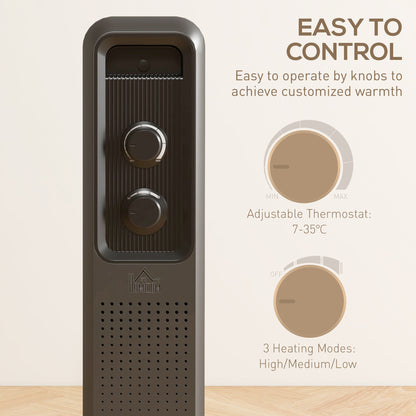 Oil Filled Radiator Portable Heater W/ 7 Fin, 3 Heat Settings Grey