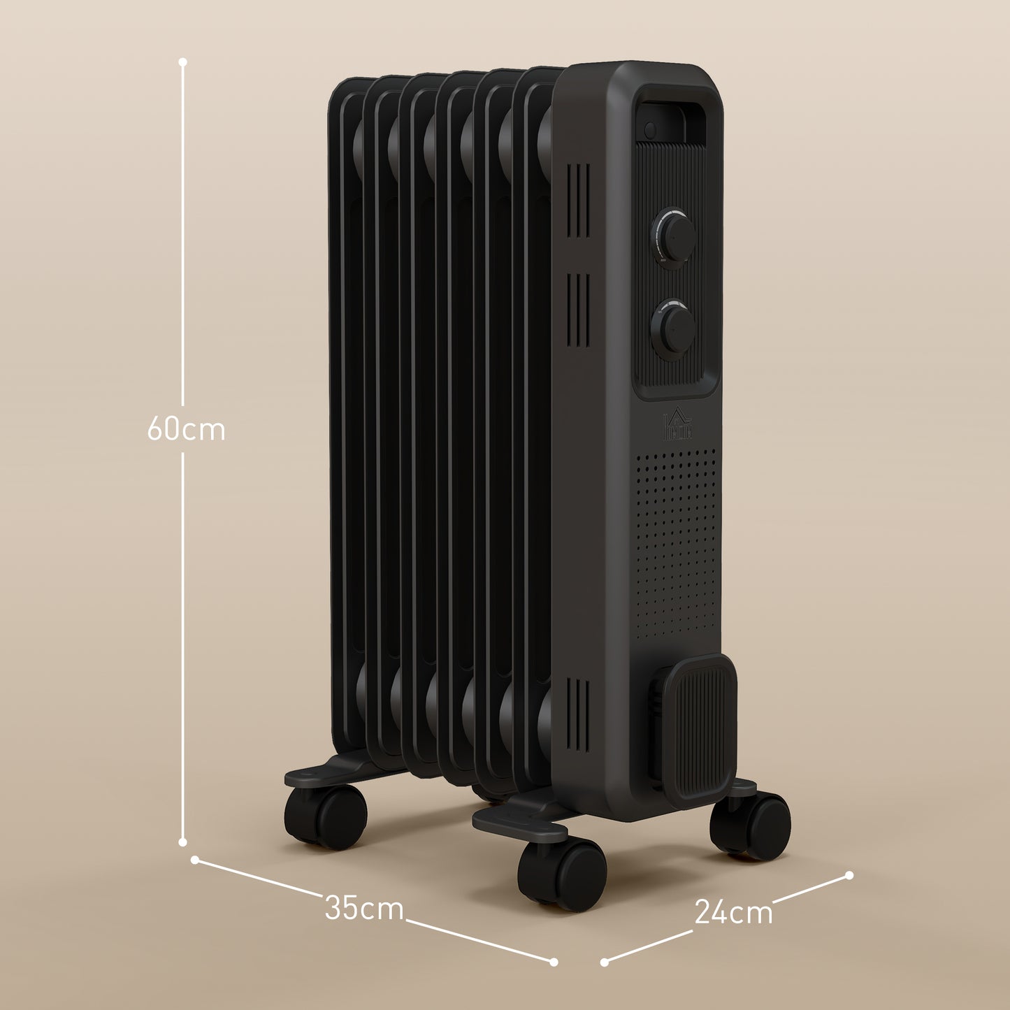 Oil Filled Radiator Portable Heater W/ 7 Fin, 3 Heat Settings Grey