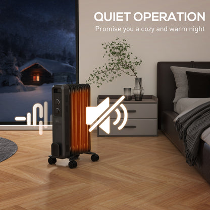 Oil Filled Radiator Portable Heater W/ 7 Fin, 3 Heat Settings Grey