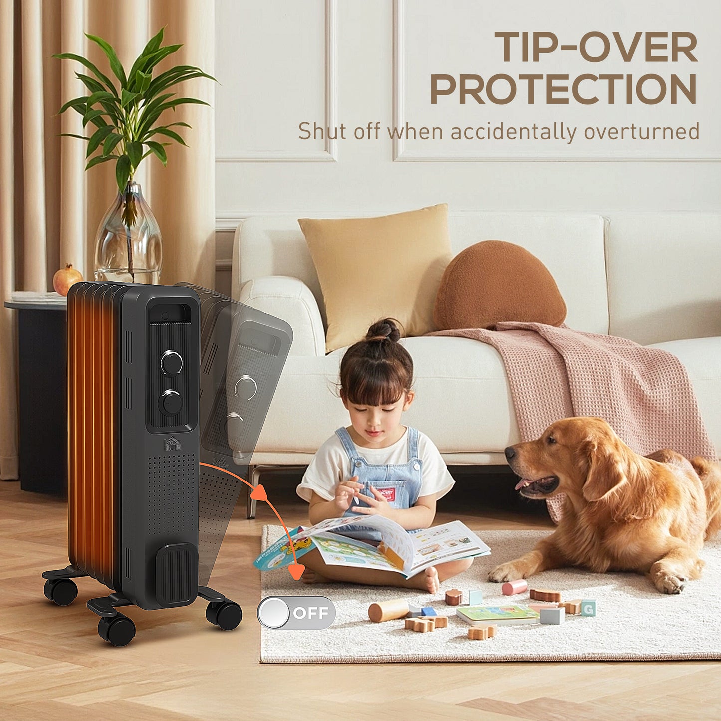 Oil Filled Radiator Portable Heater W/ 7 Fin, 3 Heat Settings Grey