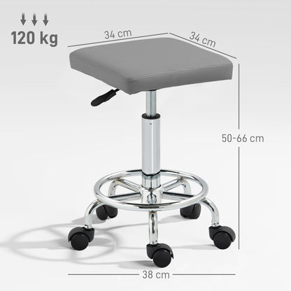 PU Leather Rolling Stool, Height Adjustable Salon Chair, Grey