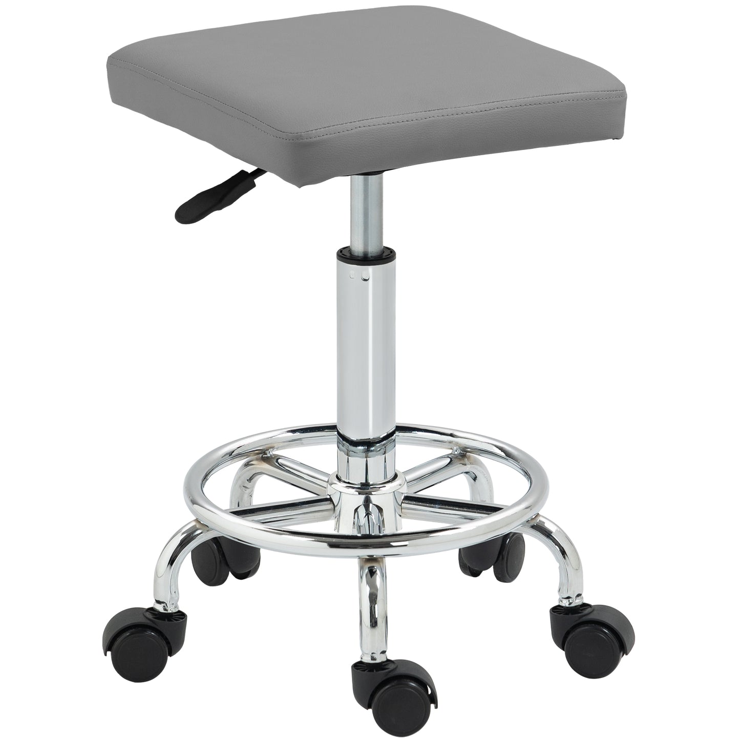 PU Leather Rolling Stool, Height Adjustable Salon Chair, Grey