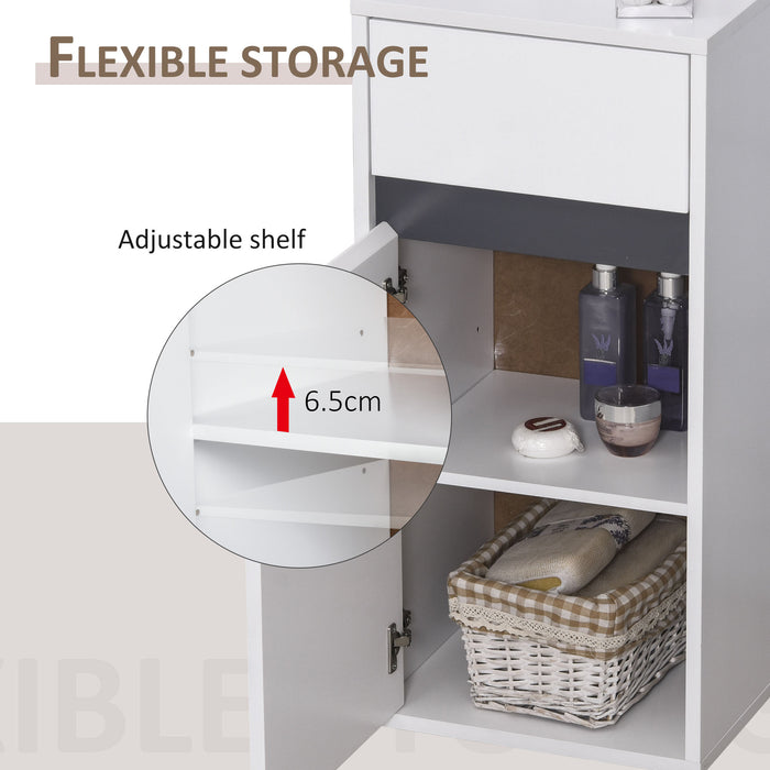 Modern Minimalistic Bathroom Storage Cabinet w/ Drawer Cupboard Adjustable Shelf Door Home Organiser Sleek Beautiful Freestanding Compact White