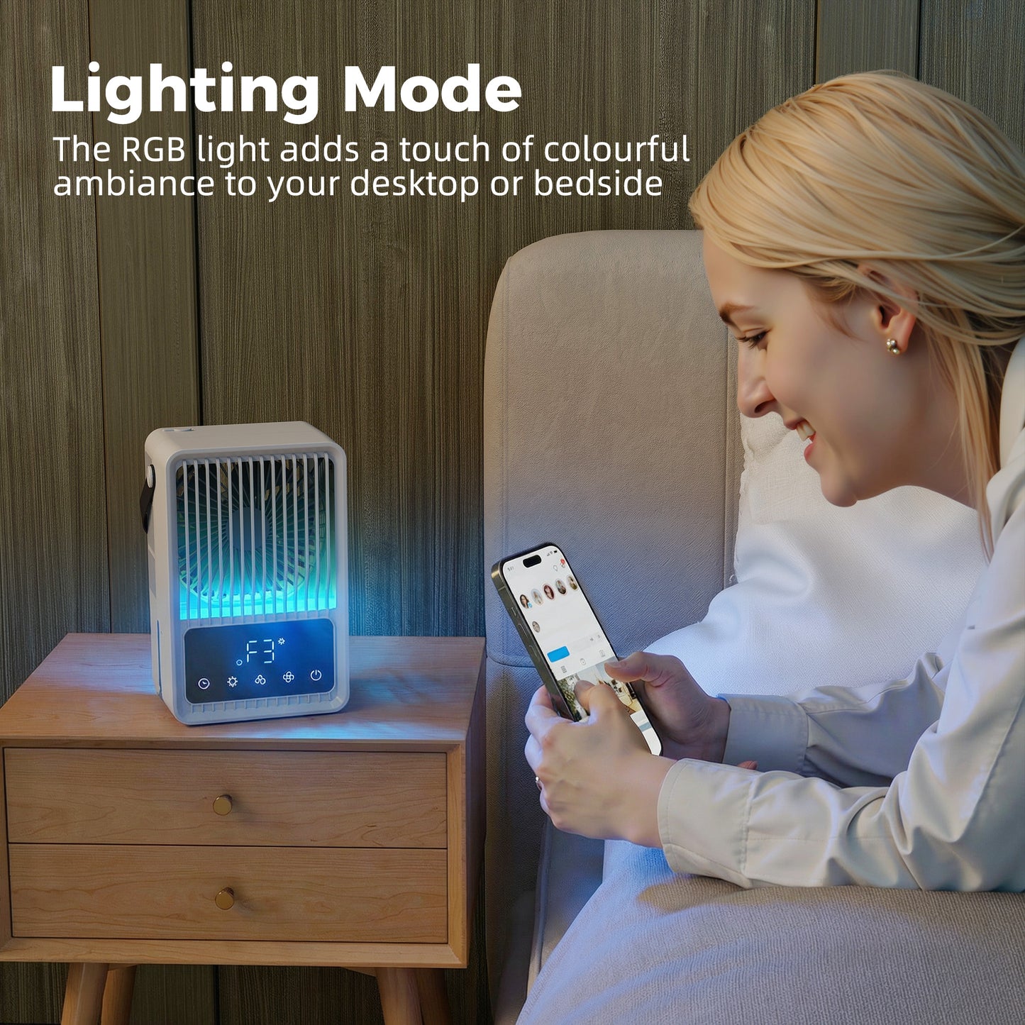 4-in-1 Mini Air Cooler with 7 Colour RGB Light, Cooling Fan, Black