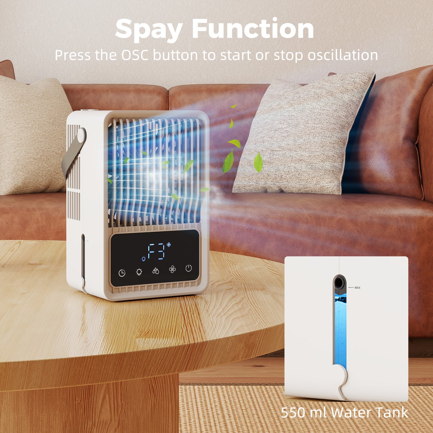 4-in-1 Mini Air Cooler with 7 Colour RGB Light, Cooling Fan, Black
