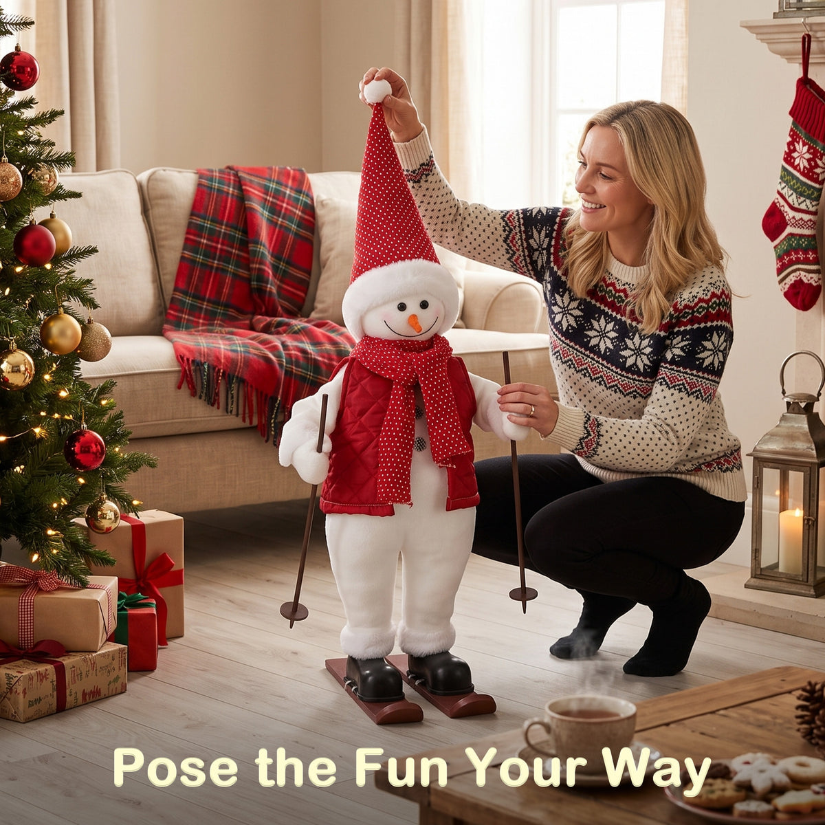 2ft Christmas Singing Skiing Santa Claus with Ski Board and Poles
