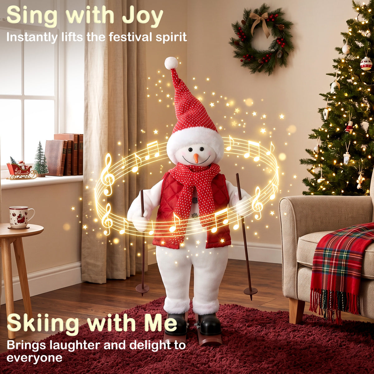 2ft Christmas Singing Skiing Santa Claus with Ski Board and Poles