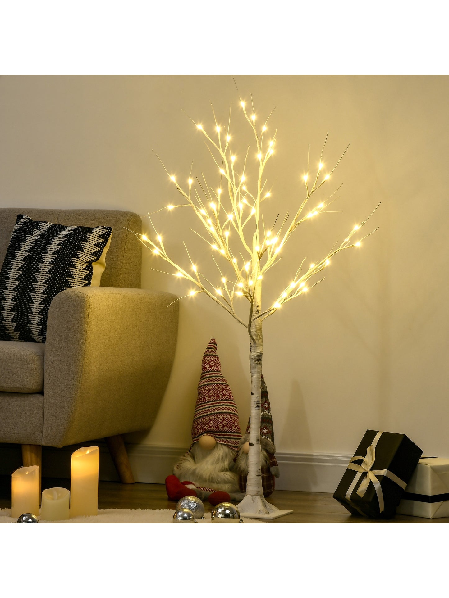 4ft Artificial White Birch Tree Light w/ 72 Warm White Pre-Lit LED Light