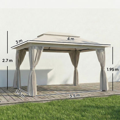 3 x 4 m Outdoor Garden Gazebo with UPF50+ Double Roof, Beige