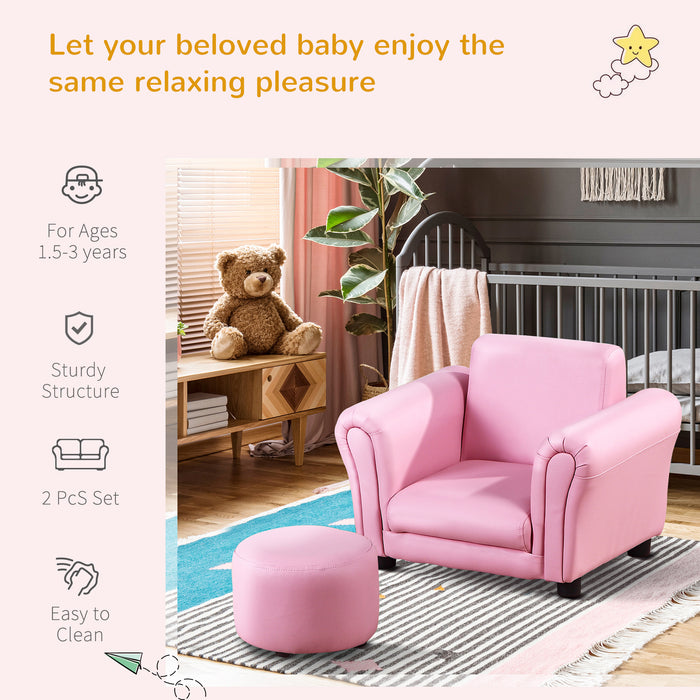 Toddler Chair Single Seater Kids Sofa Set Children Couch Seating Game Chair Seat Armchair w/ Free Footstool (Pink)