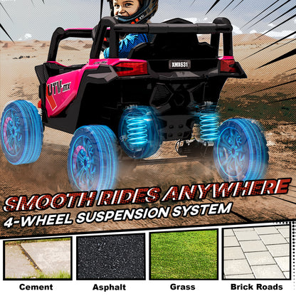12V Kids Ride On Car, Electric Car for Kids UTV with Remote Control, Slow Start, Suspension System, LED Lights, Music, USB Port, for Boys Girls 3-5 Years, Pink