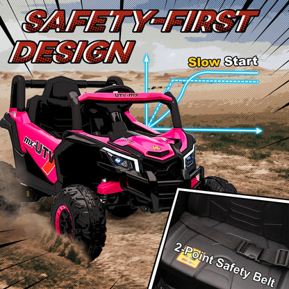 12V Kids Ride On Car, Electric Car for Kids UTV with Remote Control, Slow Start, Suspension System, LED Lights, Music, USB Port, for Boys Girls 3-5 Years, Pink