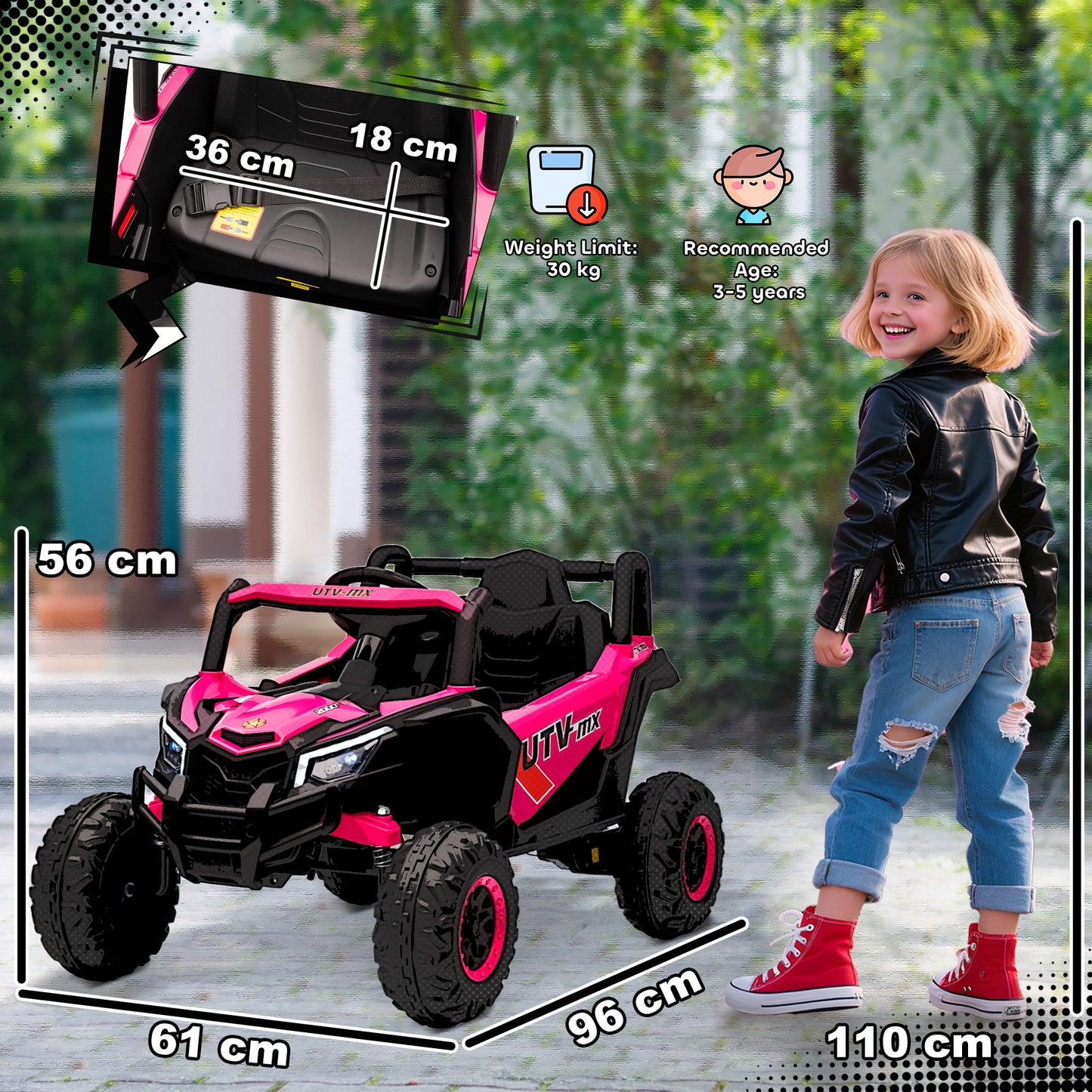 12V Kids Ride On Car, Electric Car for Kids UTV with Remote Control, Slow Start, Suspension System, LED Lights, Music, USB Port, for Boys Girls 3-5 Years, Pink