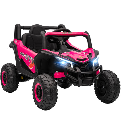 12V Kids Ride On Car, Electric Car for Kids UTV with Remote Control, Slow Start, Suspension System, LED Lights, Music, USB Port, for Boys Girls 3-5 Years, Pink