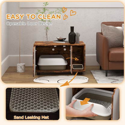 Hidden Cat Litter Box Furniture w/ Sand Drain Pad - Rustic Brown